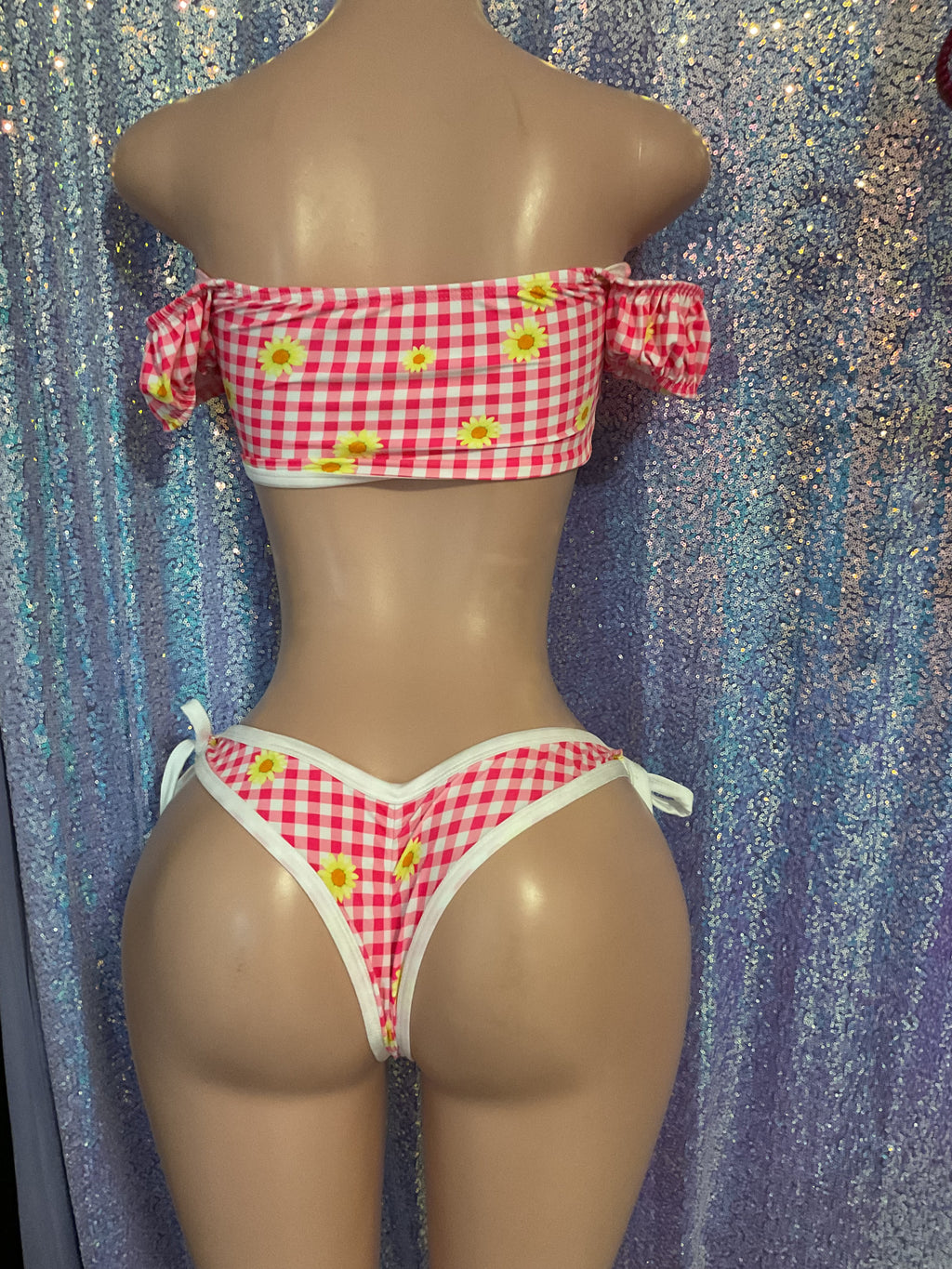 Puff sleeve off the shoulder  gingham set