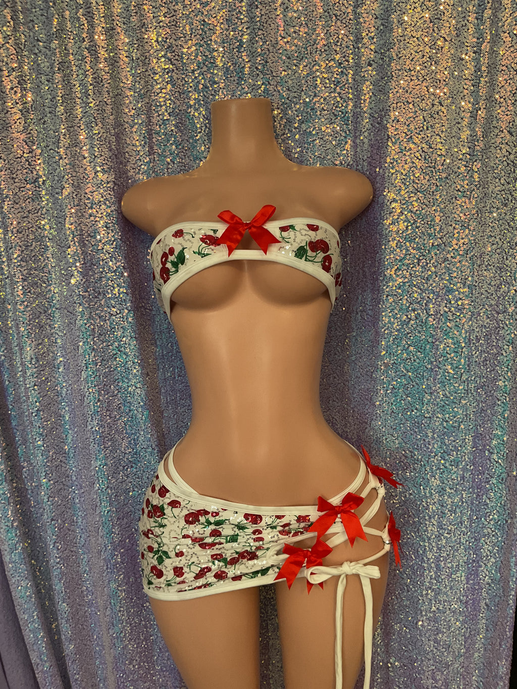 Sequin cherry skirt set