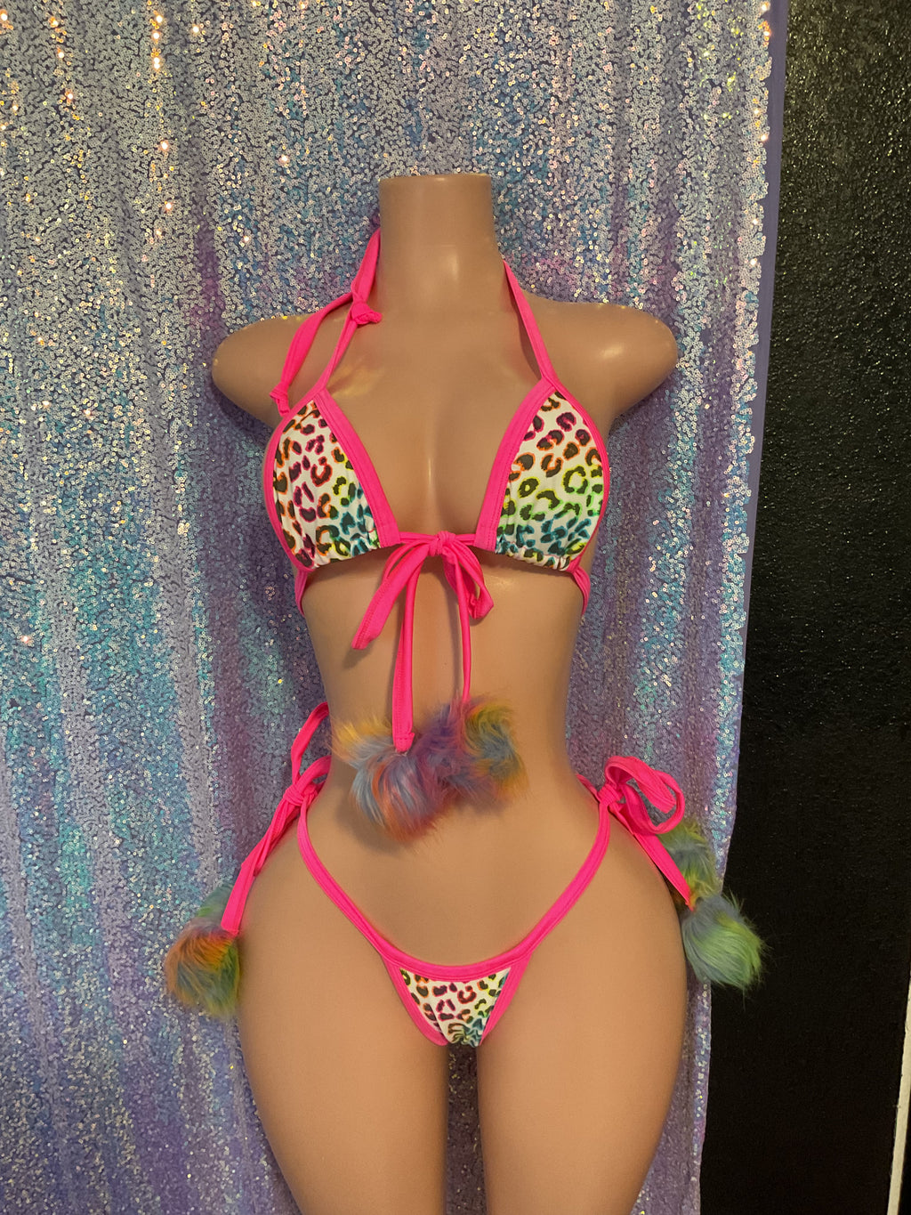 Rainbow leopard thong bikini