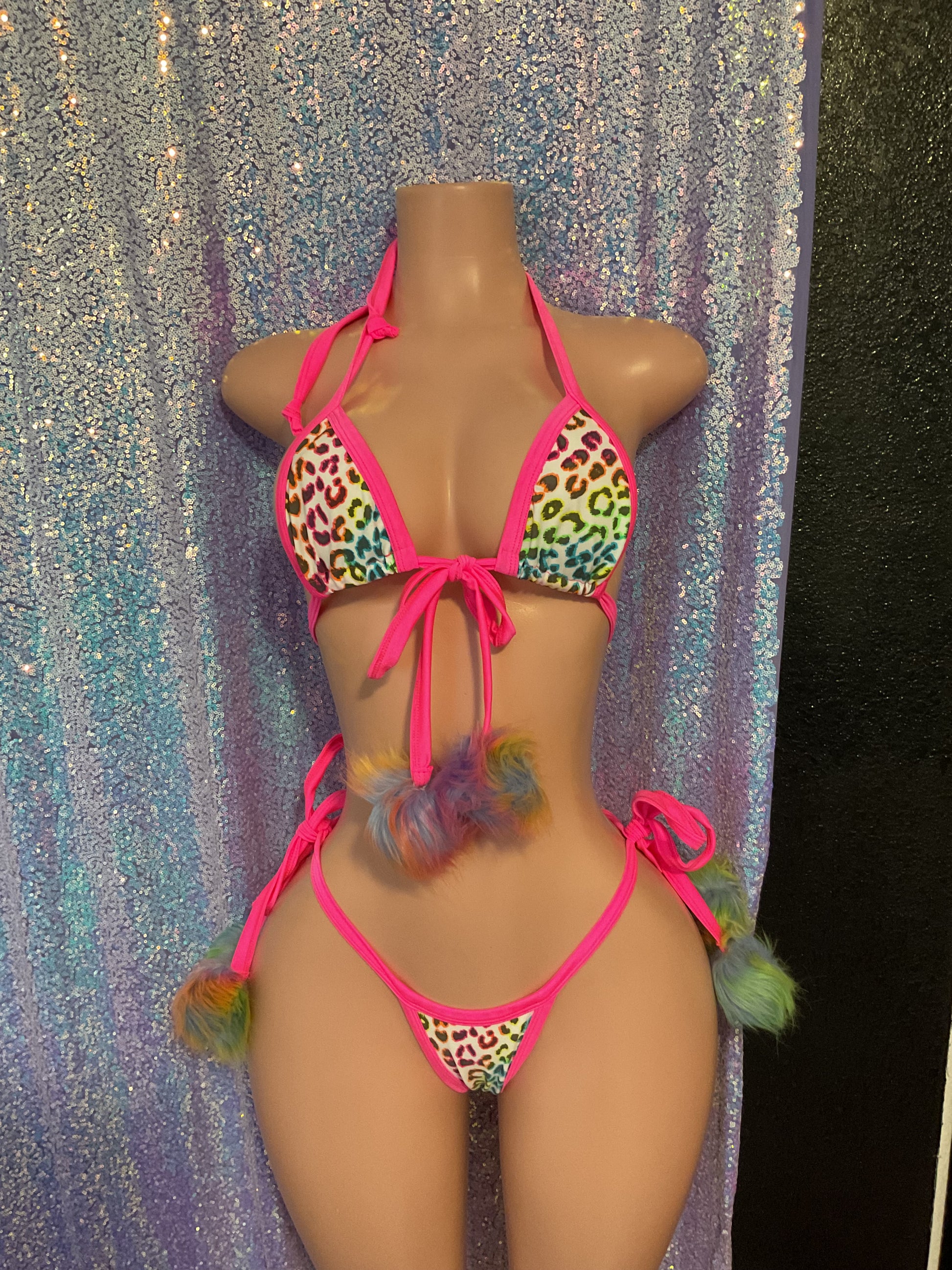Rainbow leopard thong bikini