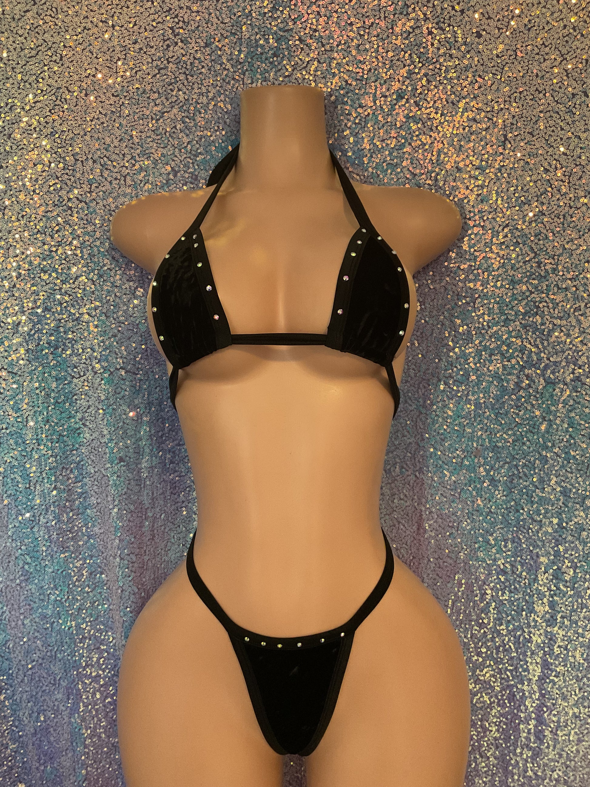 Velvet g string bikini and sarong skirt
