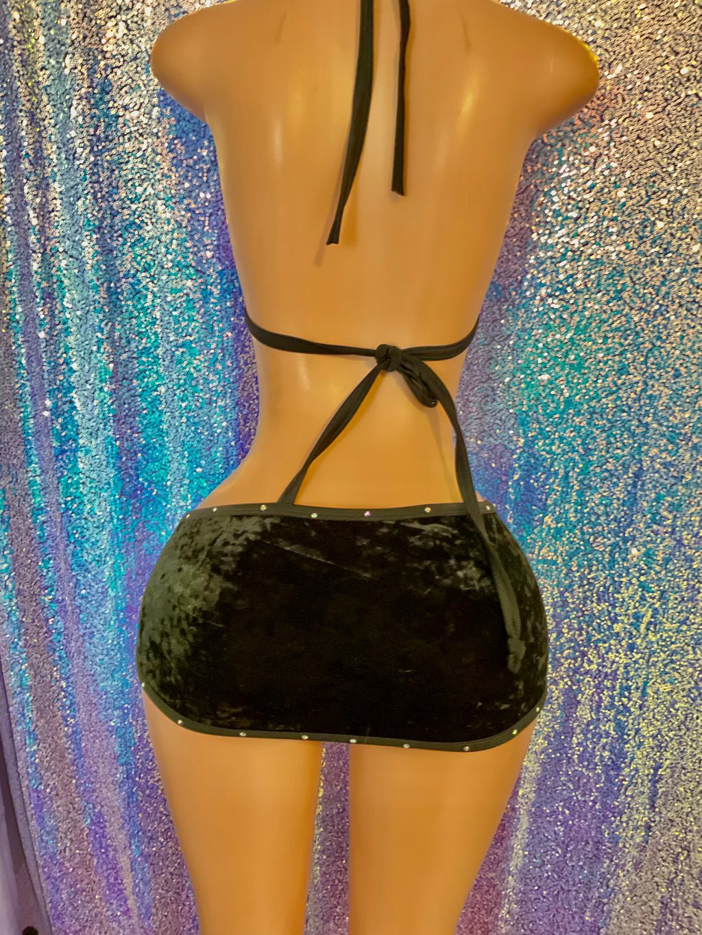 Velvet g string bikini and sarong skirt