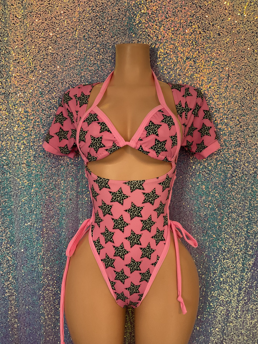 Star leopard bottle girl style romper