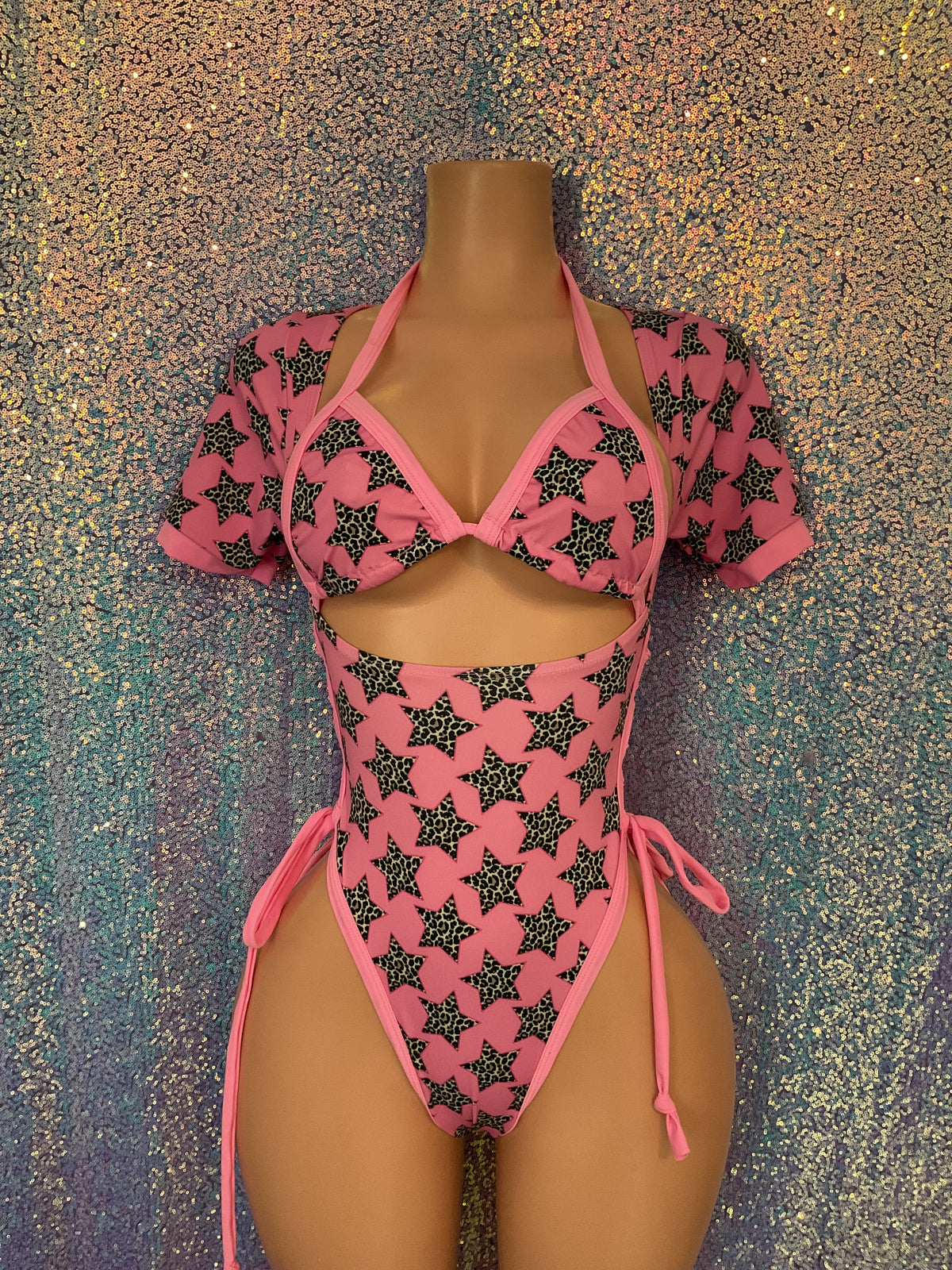 Star leopard bottle girl style romper
