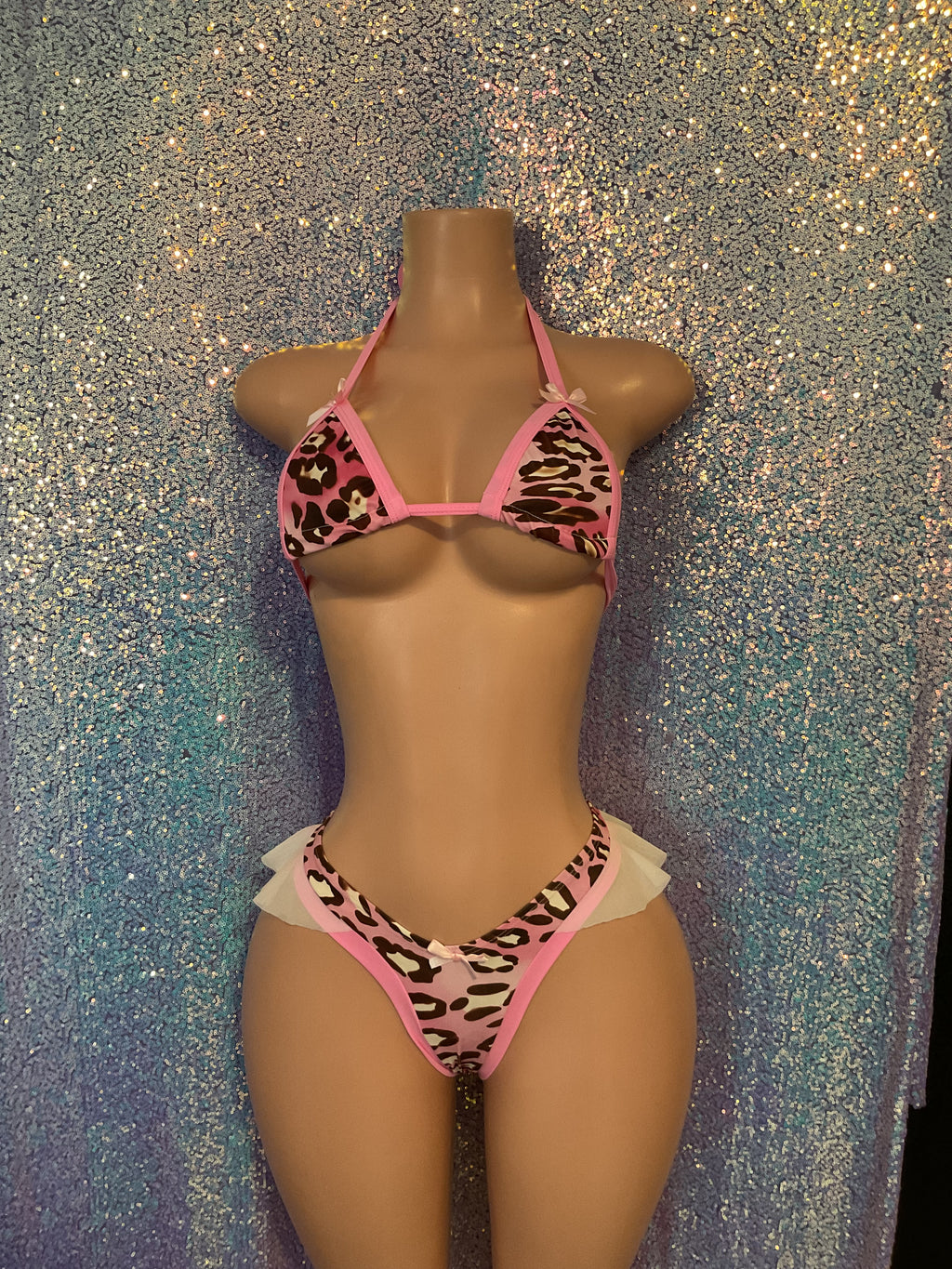 Ruffle thong set leopard