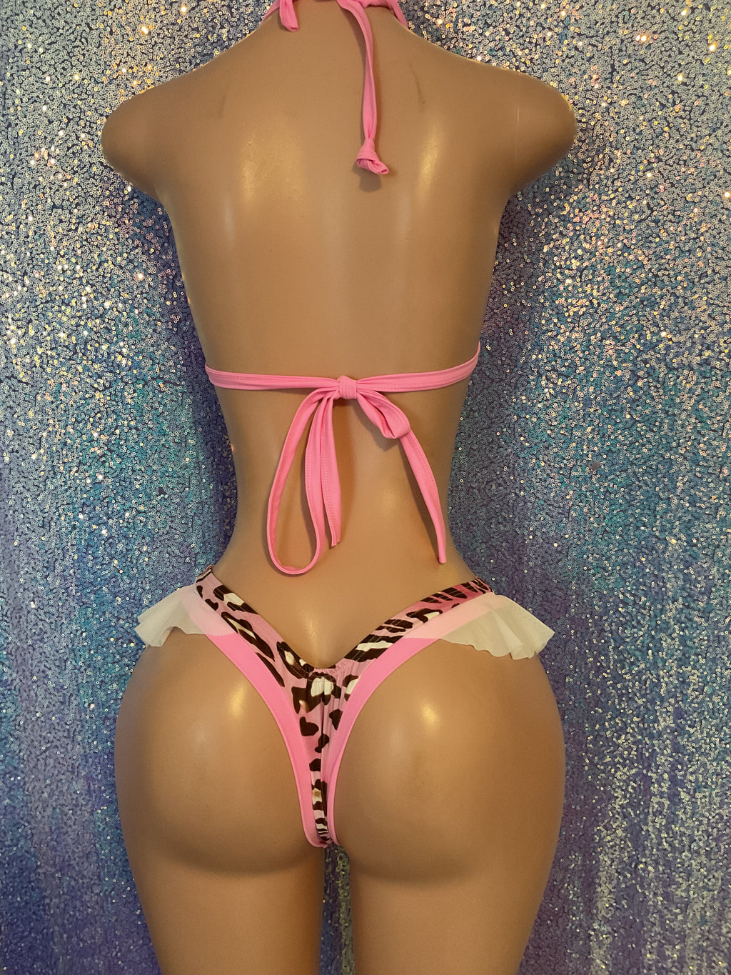 Ruffle thong set leopard