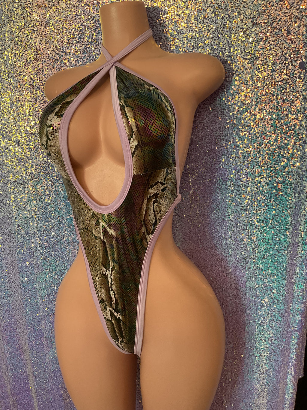 Snake print cross front one piece