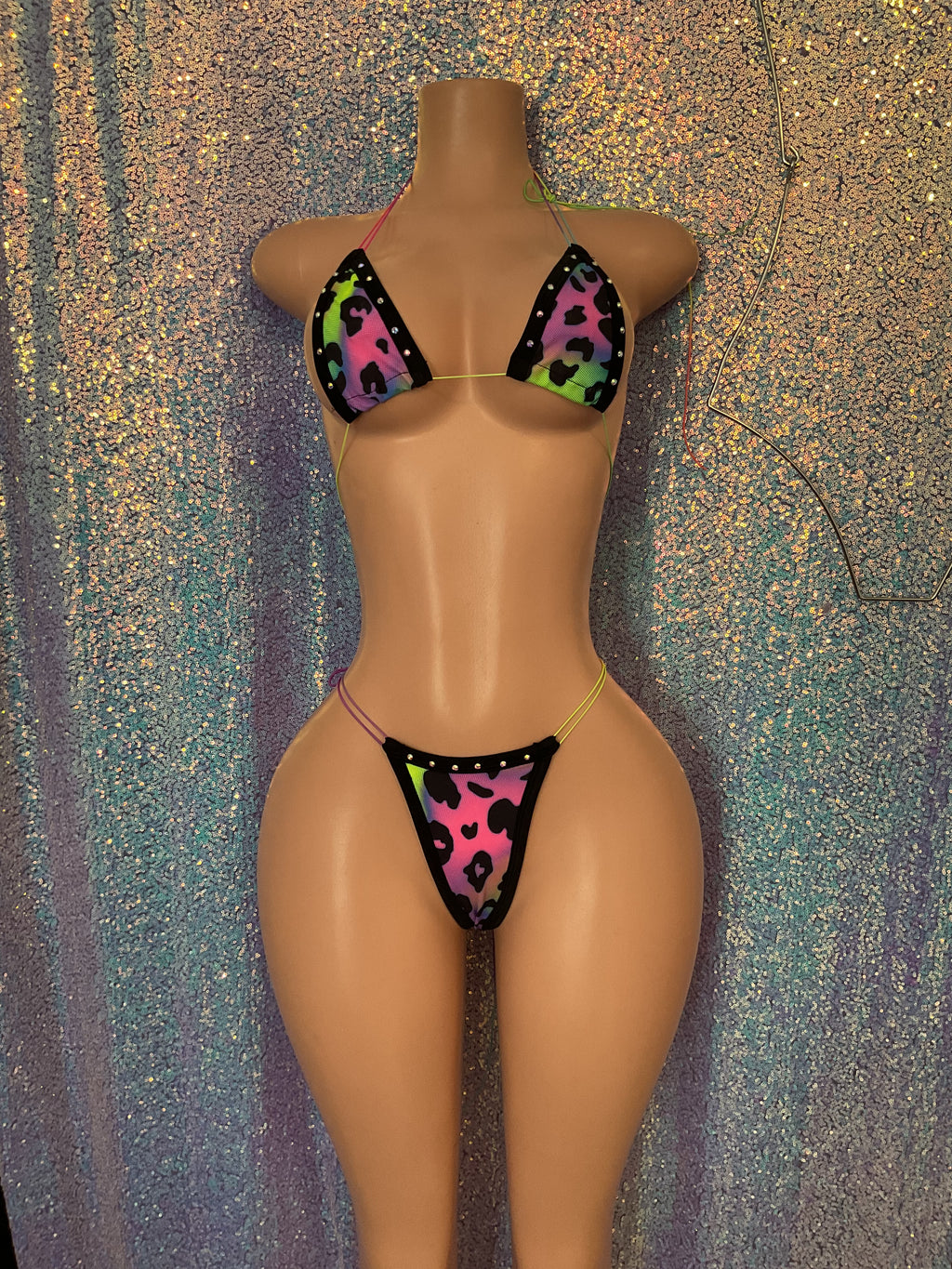 Micro thong bikini neon leopard print