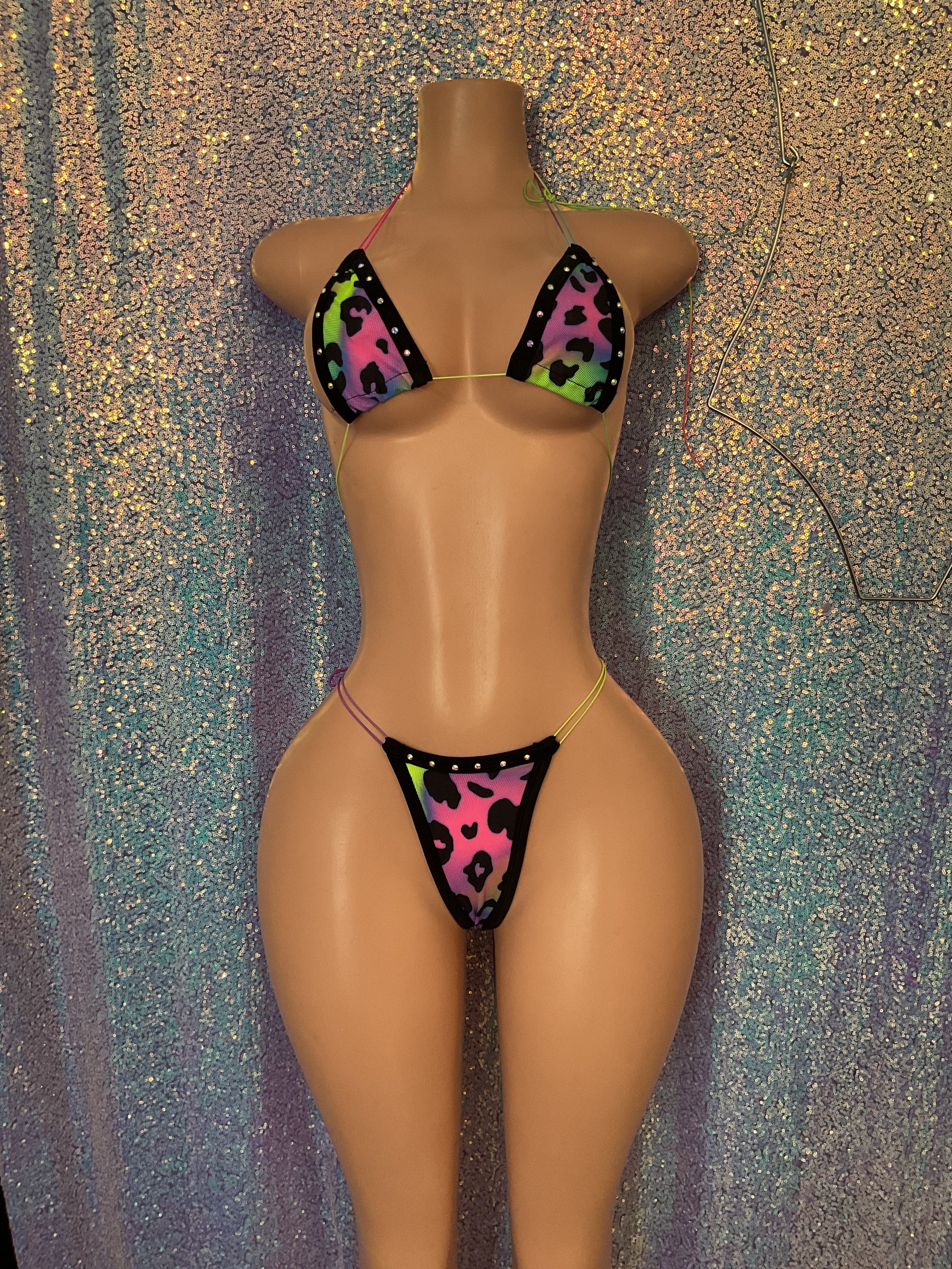 Micro thong bikini neon leopard print