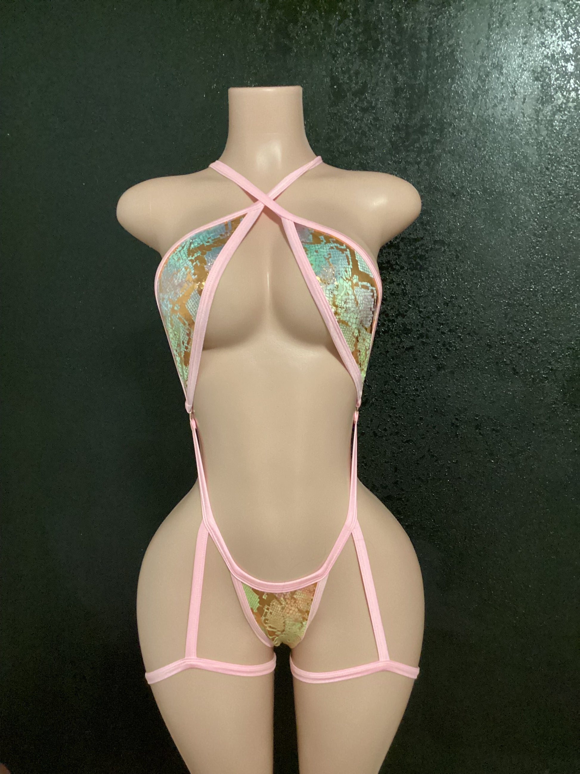 Velvet snake sling with attached garters