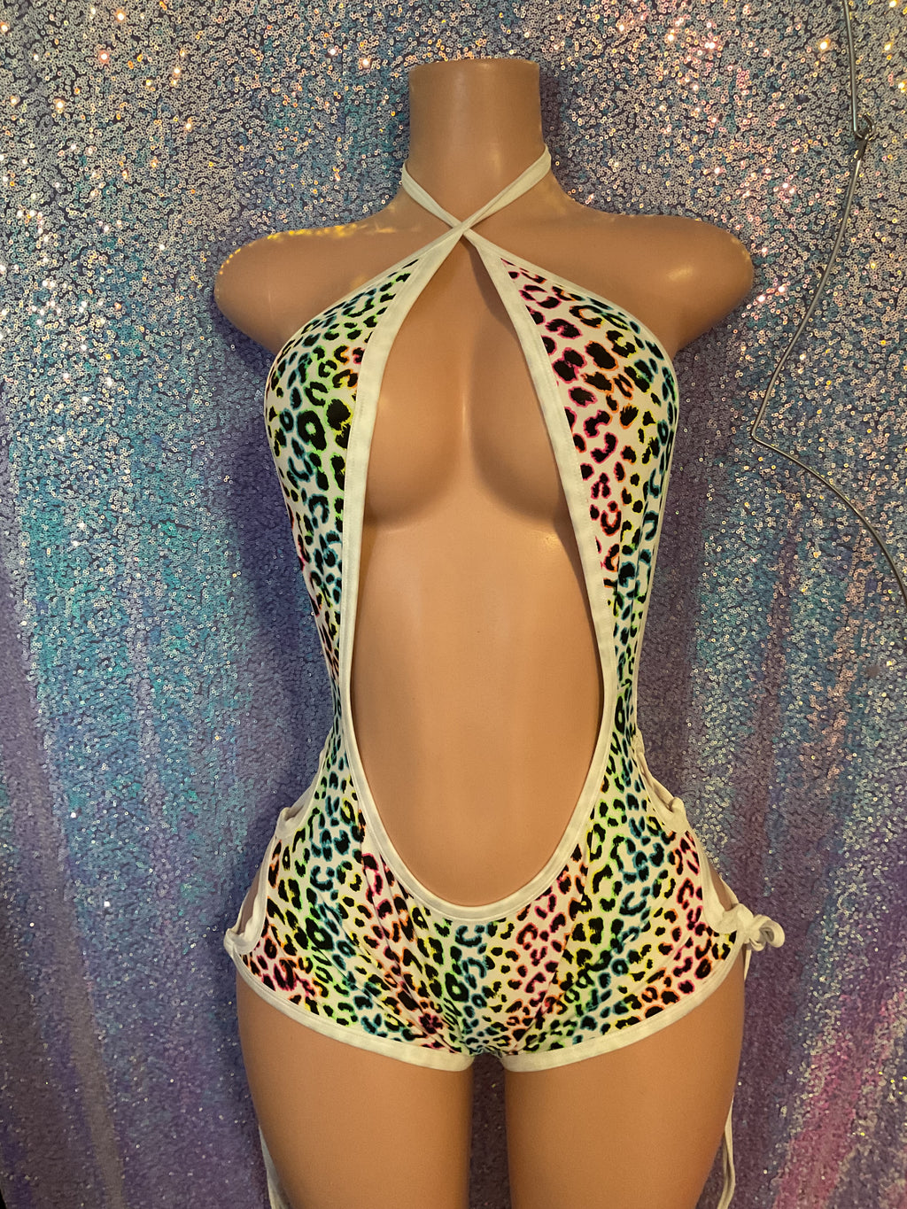 Lace side booty shorts one piece