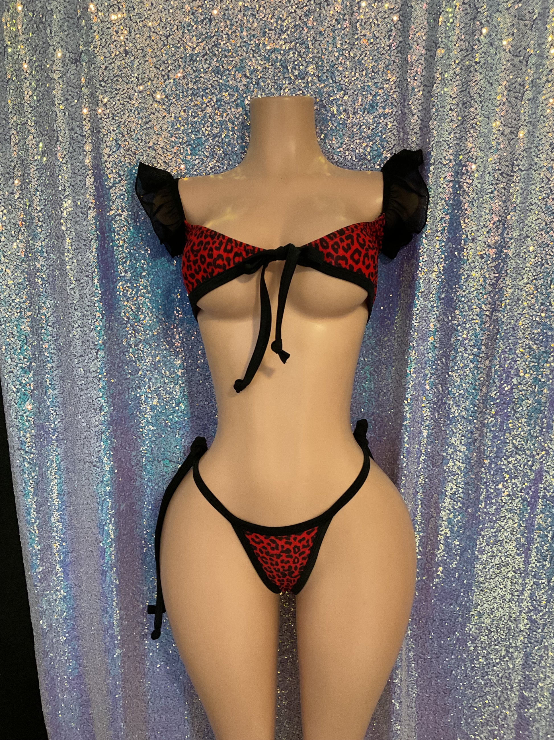 Ruffle top set leopard