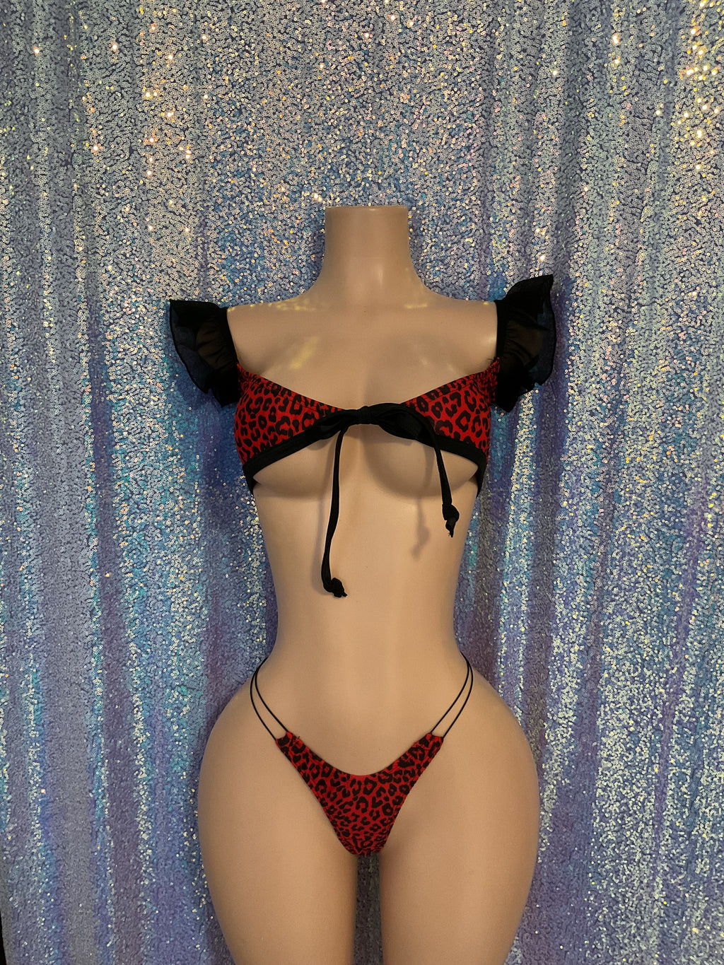 Ruffle top set leopard