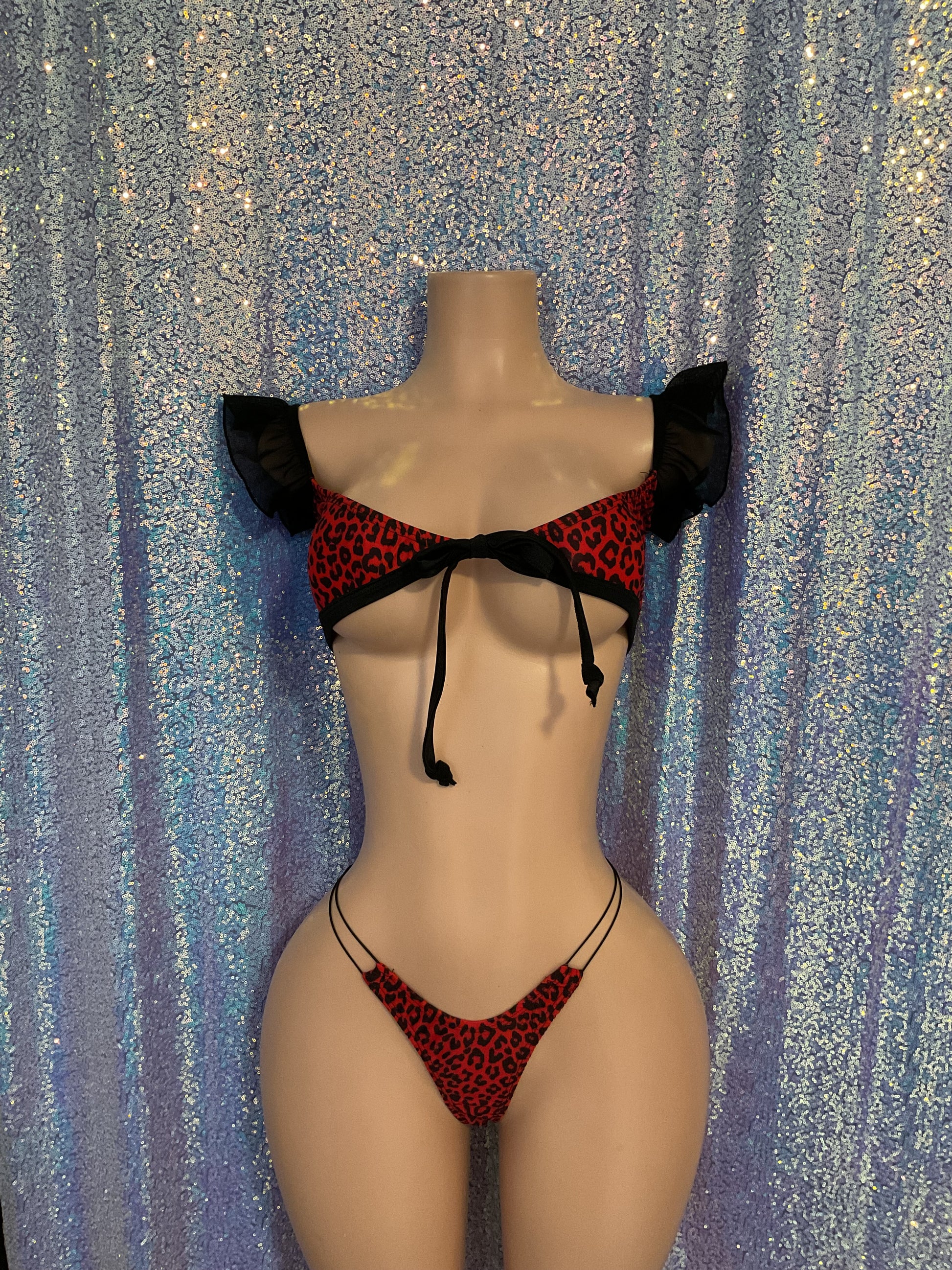 Ruffle top set leopard