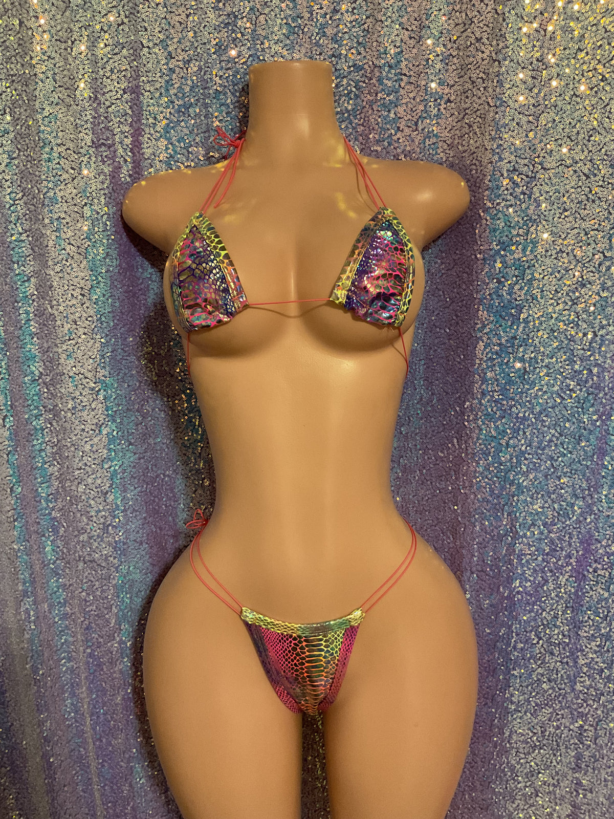 Neon snake thong bikini