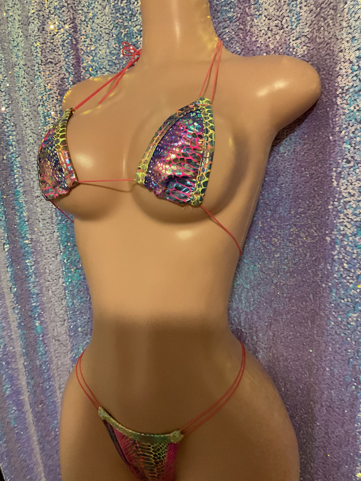 Neon snake thong bikini