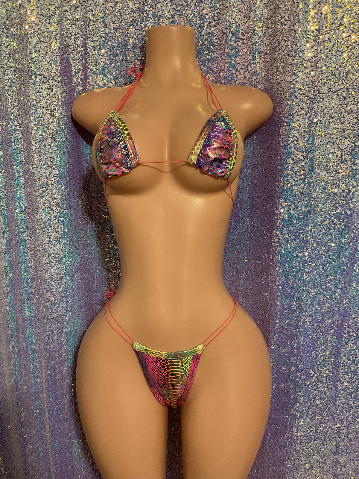 Neon snake thong bikini