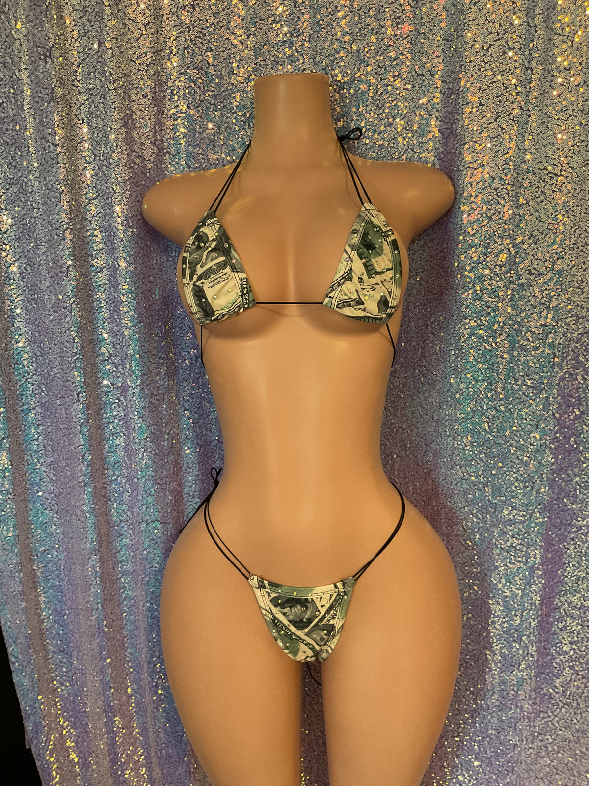 Money print thong bikini