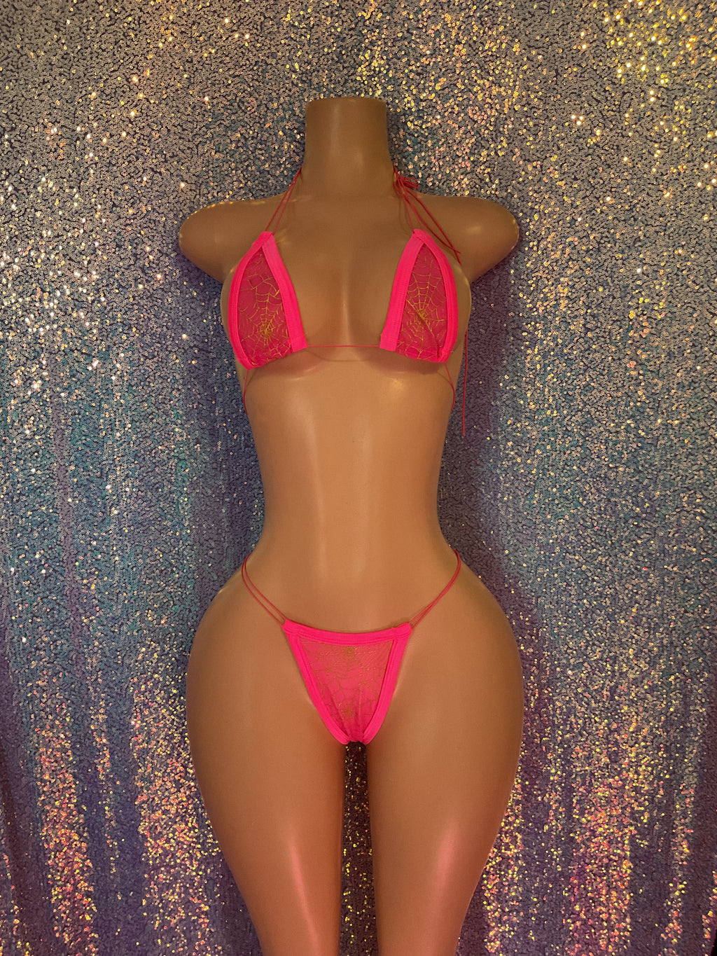 Spider web elastic thong bikini