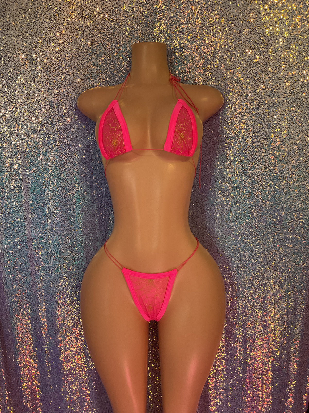 Spider web elastic thong bikini