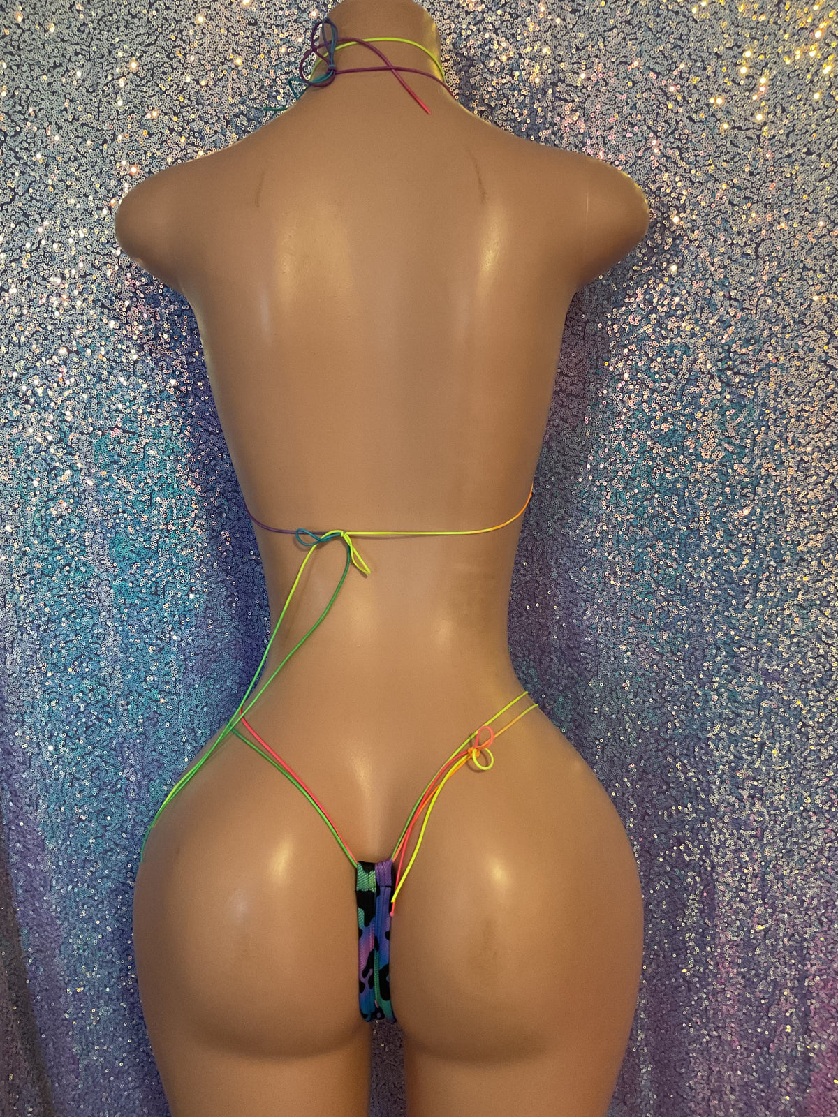 Neon animal thong bikini