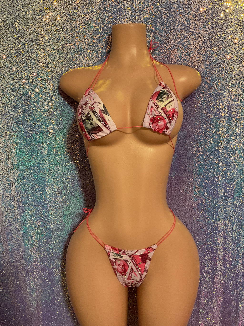 Money print thong bikini