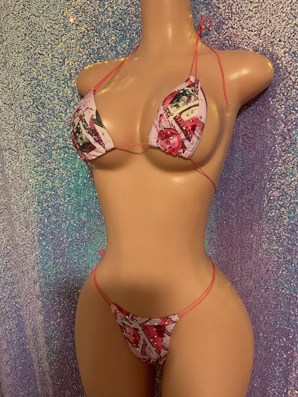 Money print thong bikini
