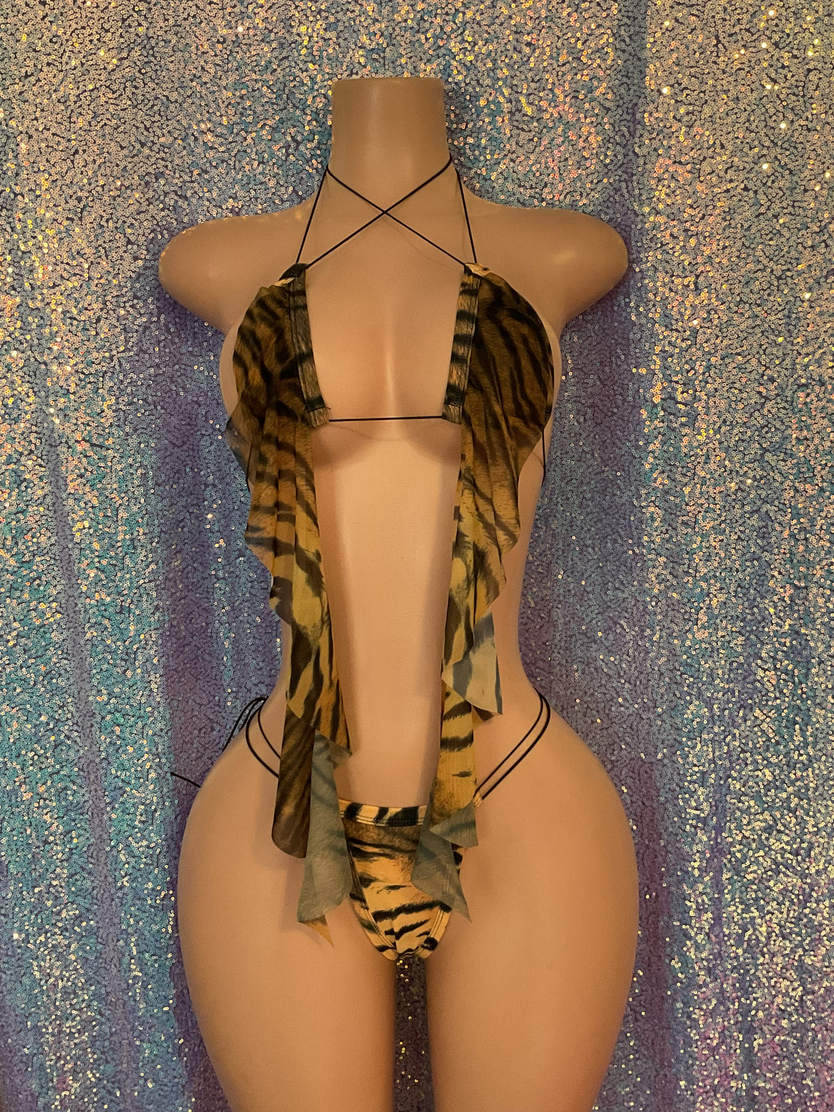 Micro ruffle bikini leopard or tiger