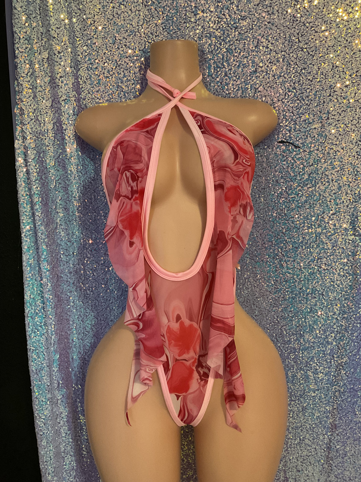 Ruffle mesh one piece