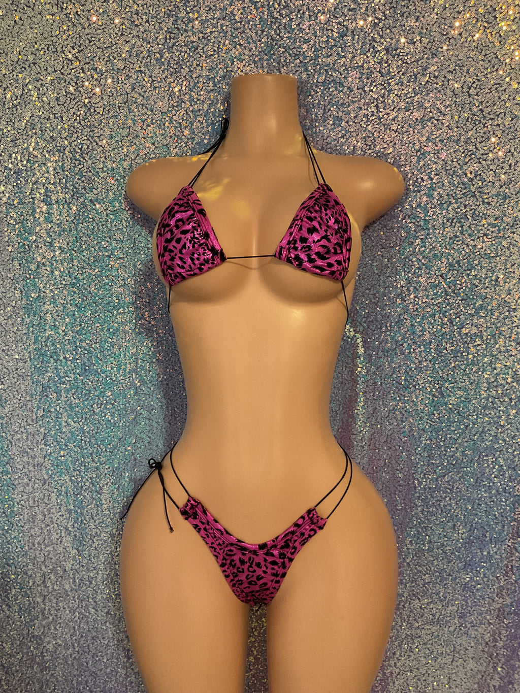 Metallic leopard sling or thong