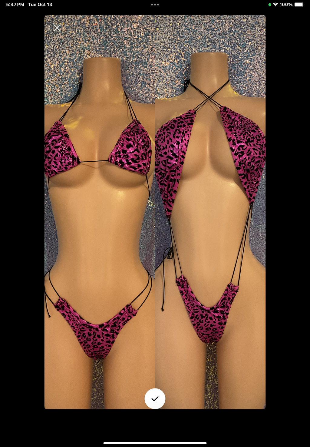Metallic leopard sling or thong