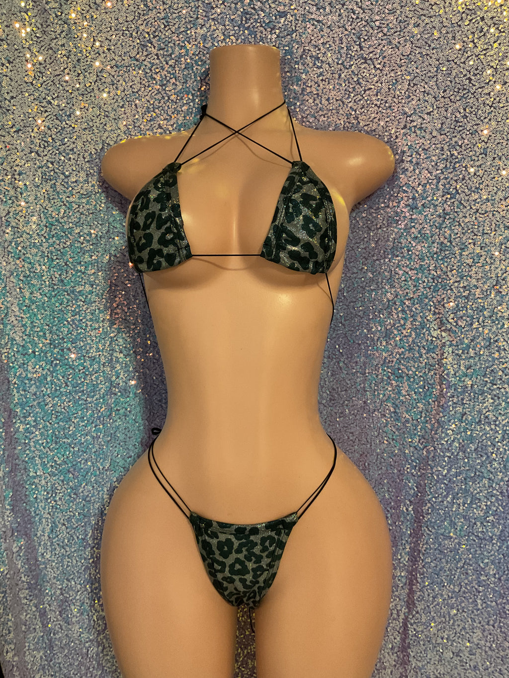 Metallic leopard thong bikini