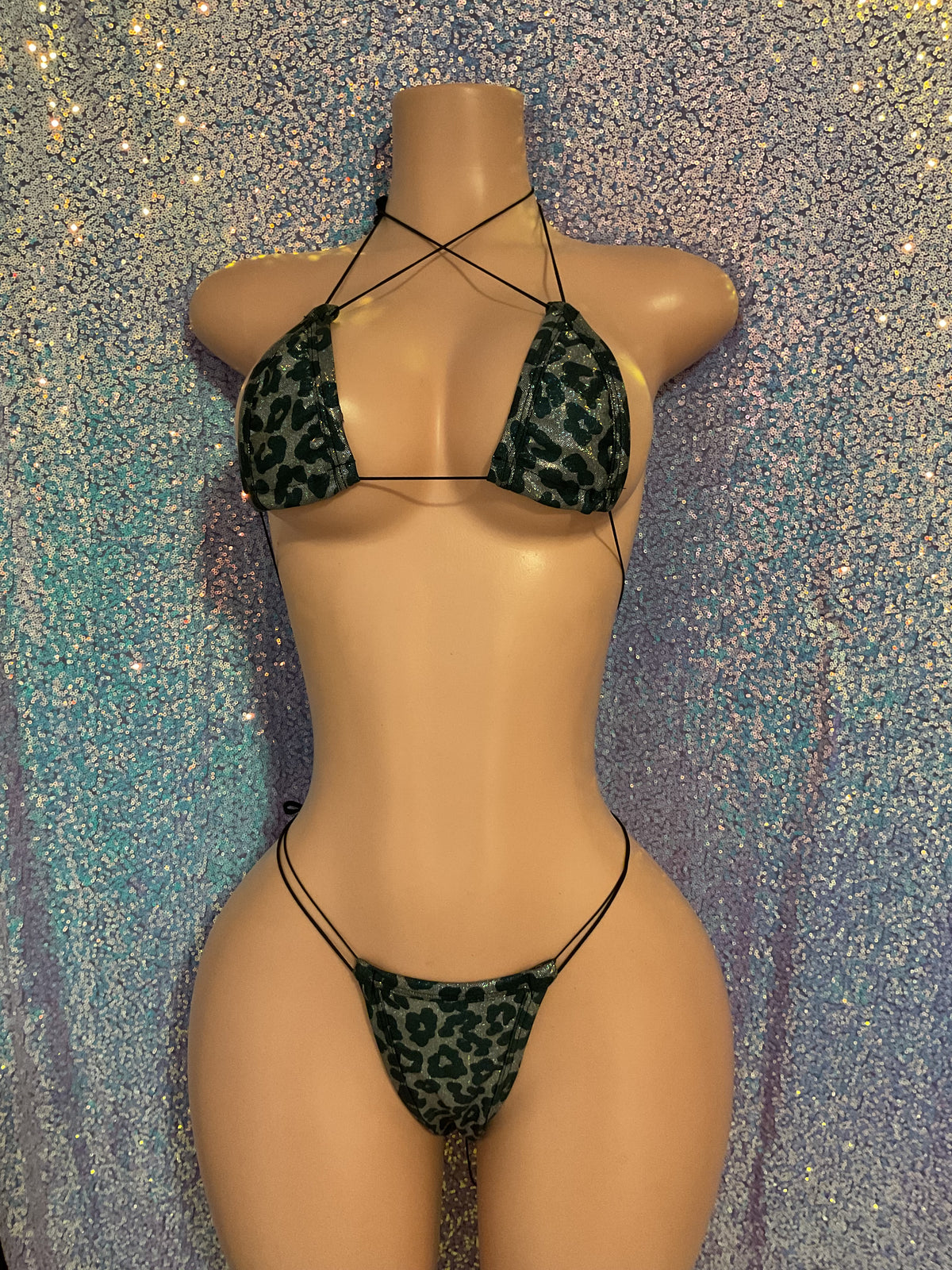 Metallic leopard thong bikini
