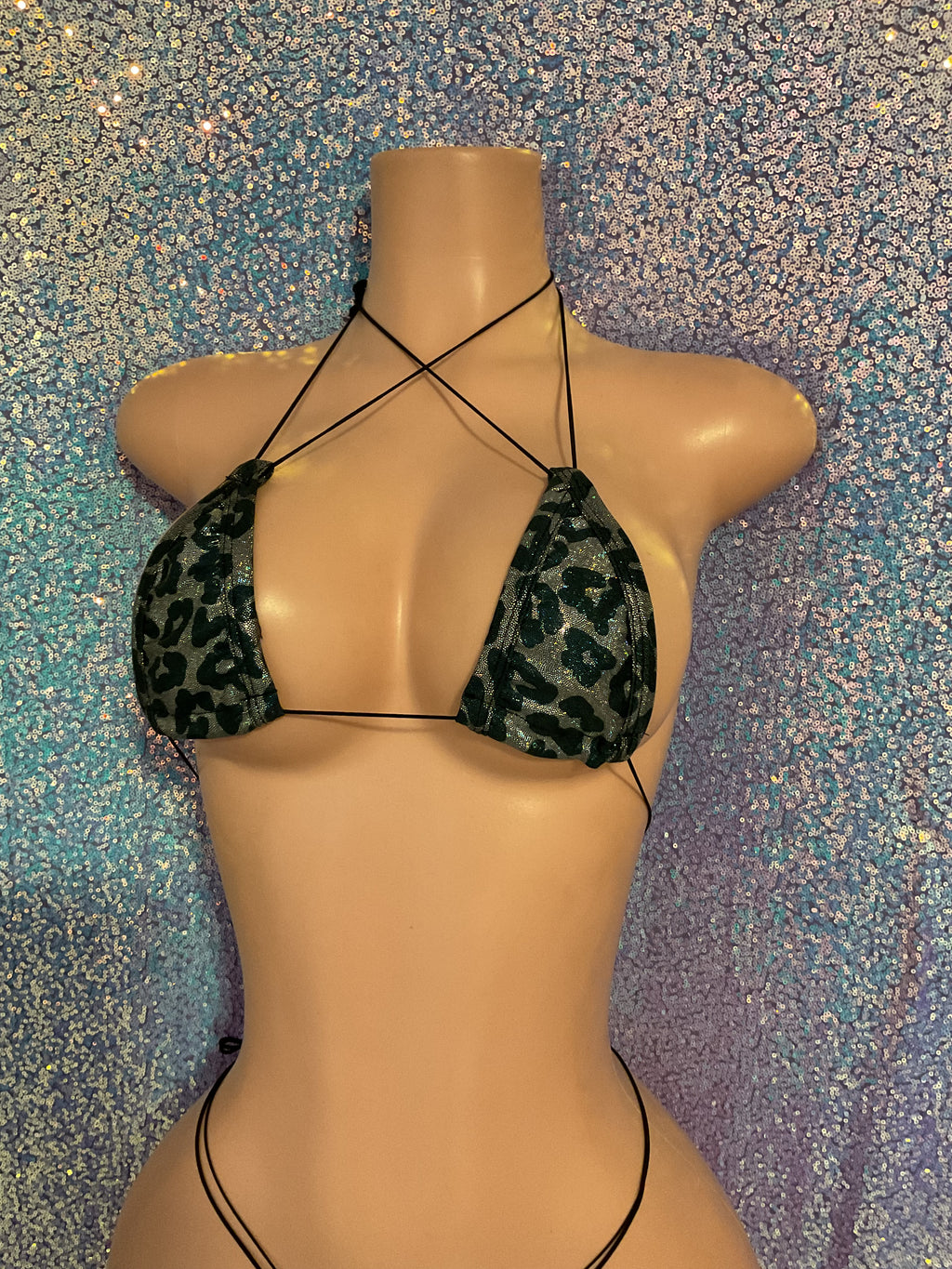 Metallic leopard thong bikini