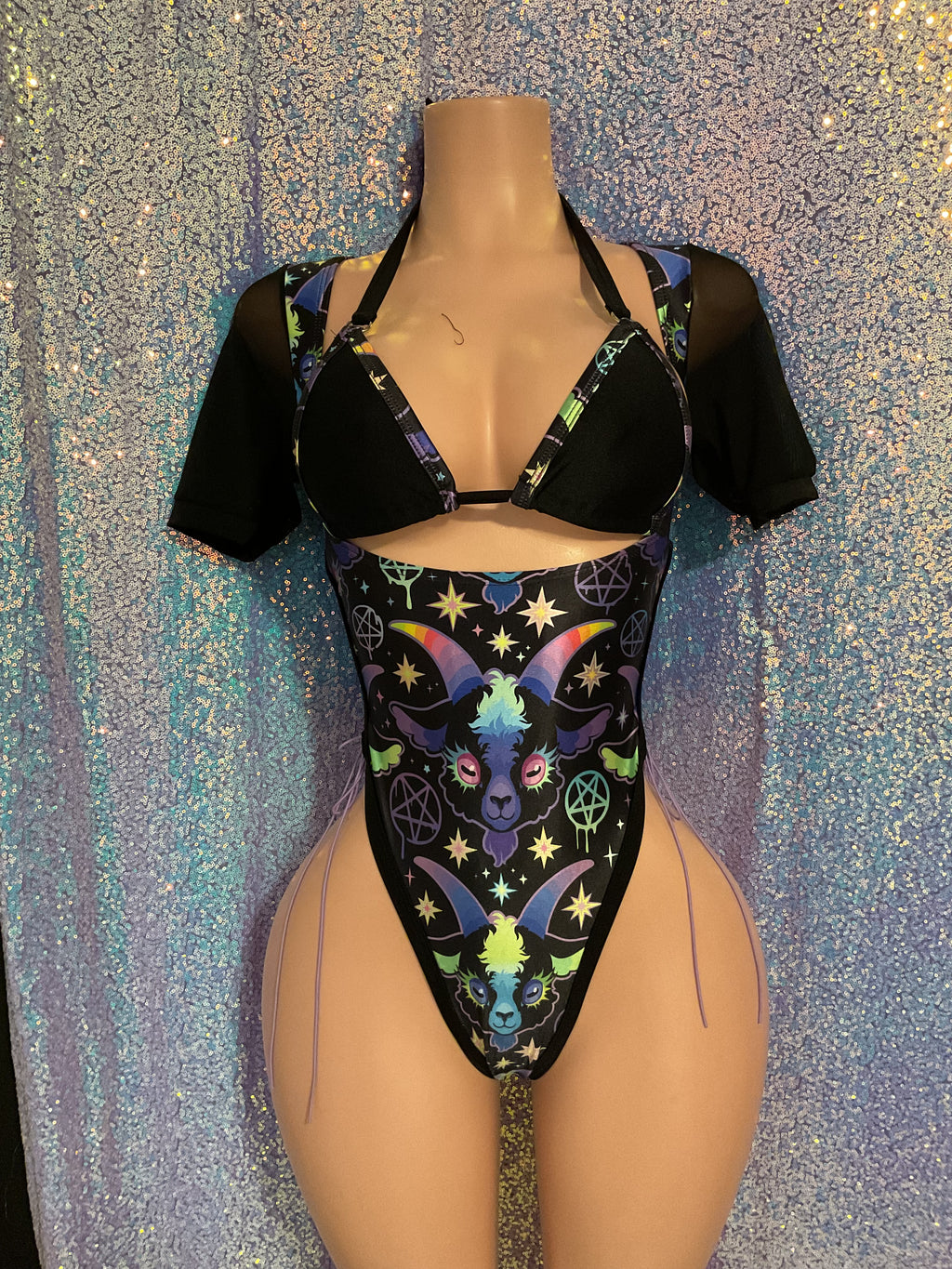 Neon romper bartender style thong back