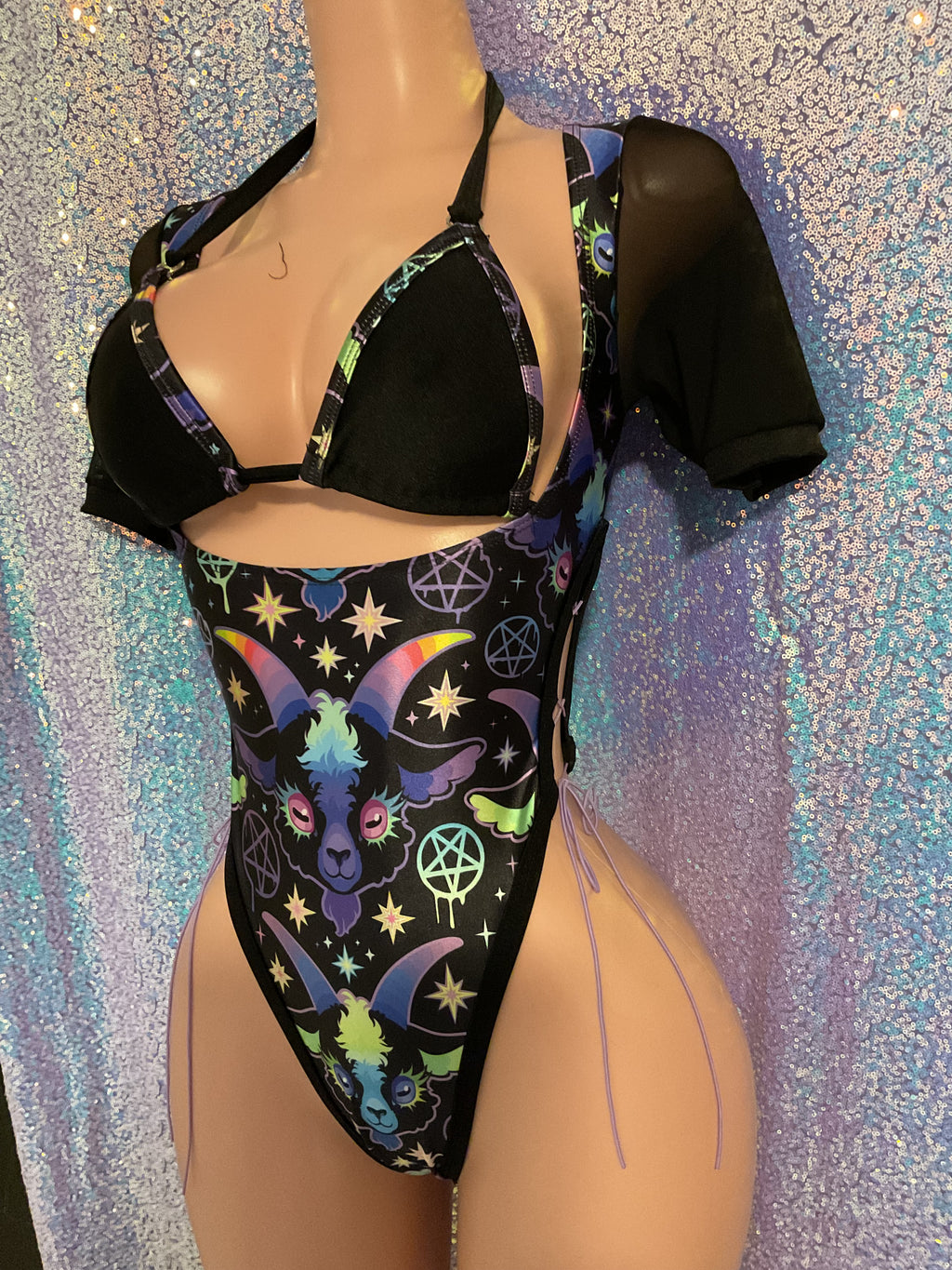 Neon romper bartender style thong back