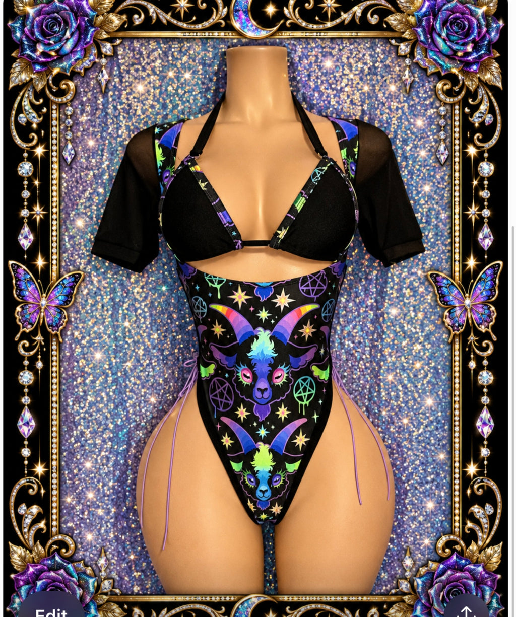 Neon romper bartender style thong back