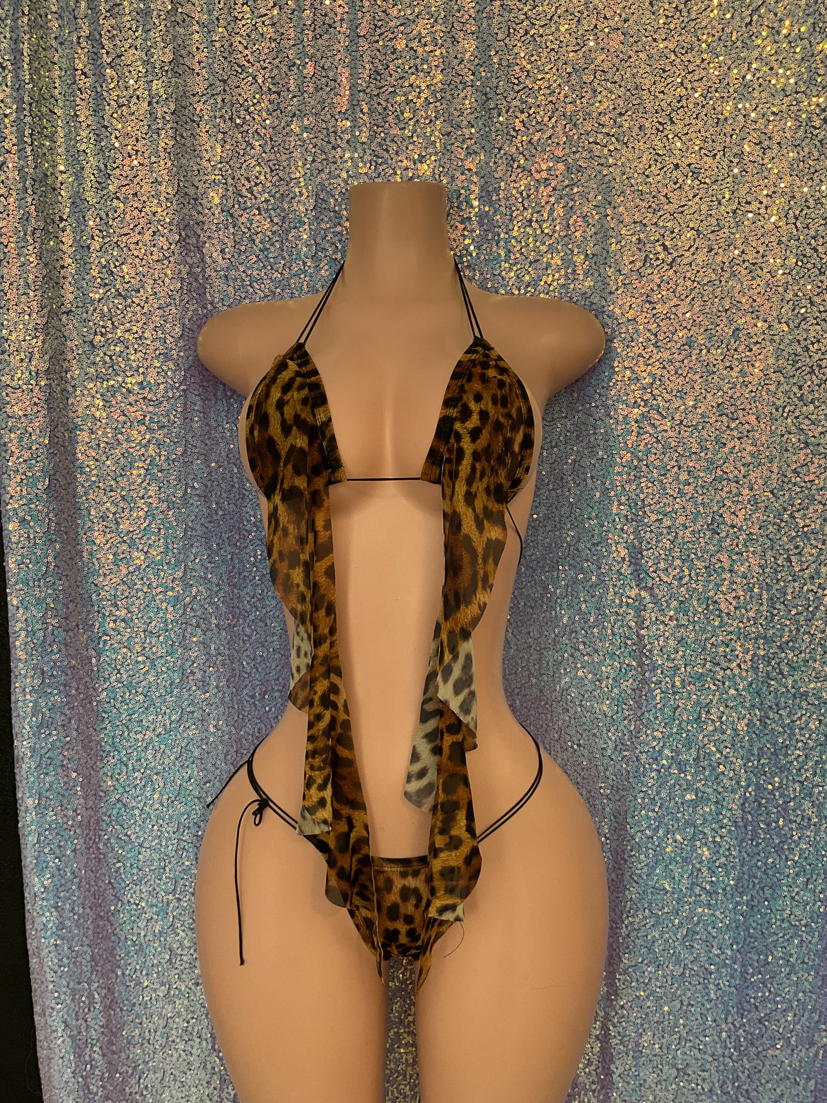 Leopard mesh micro ruffle