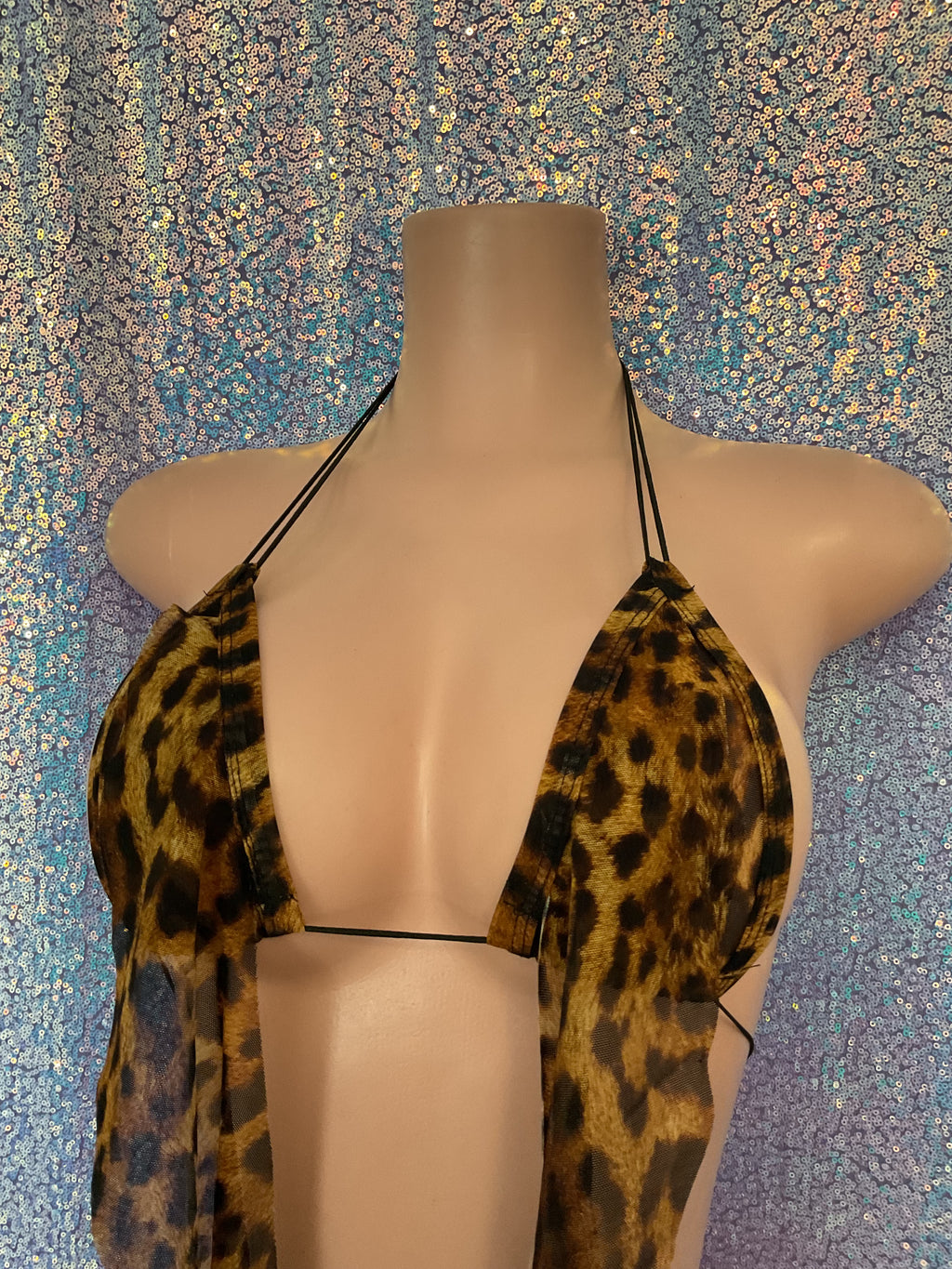 Leopard mesh micro ruffle