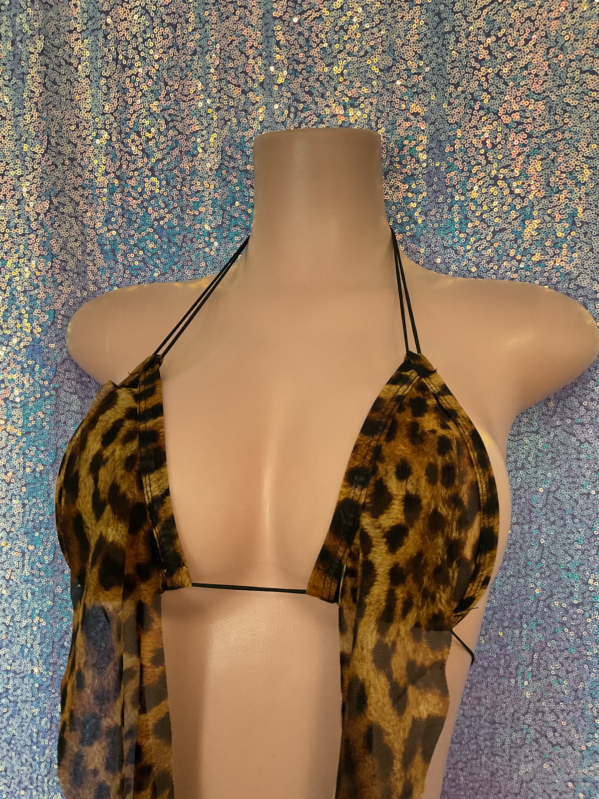Leopard mesh micro ruffle