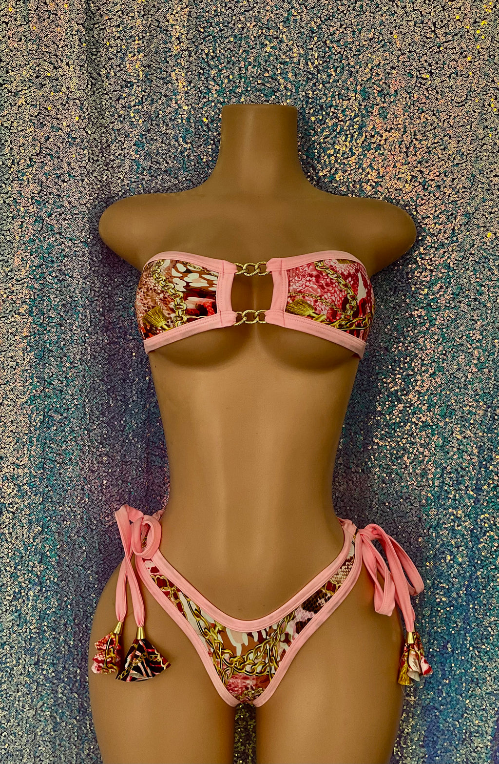 Chain print thong set