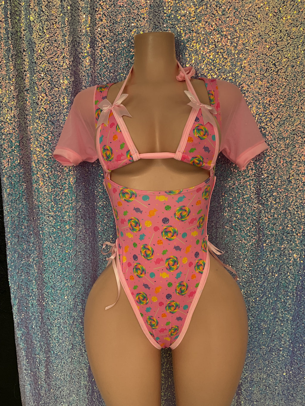 Candy print romper bartender bottle girl