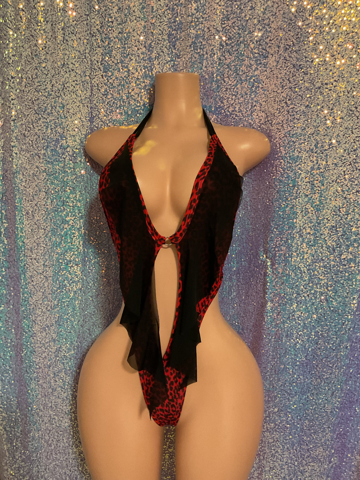 Ruffle leopard one piece