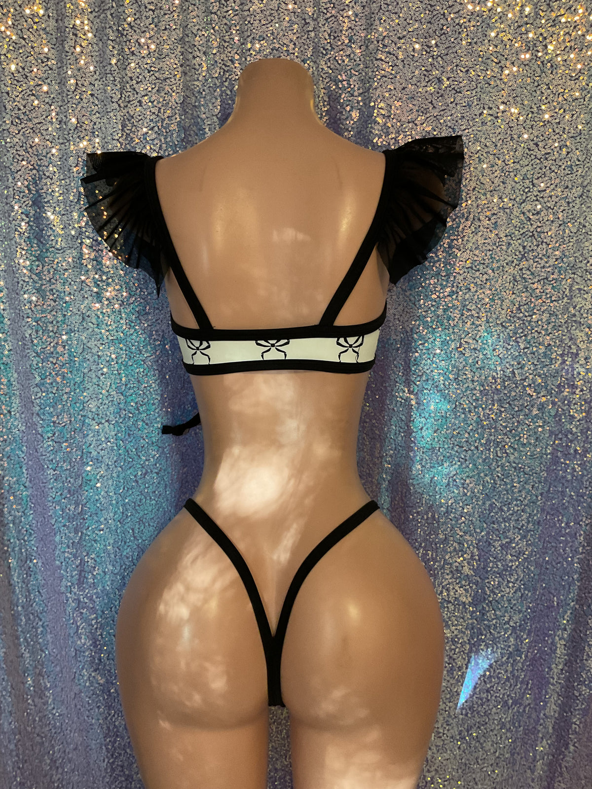 Bow print riffle top and g string