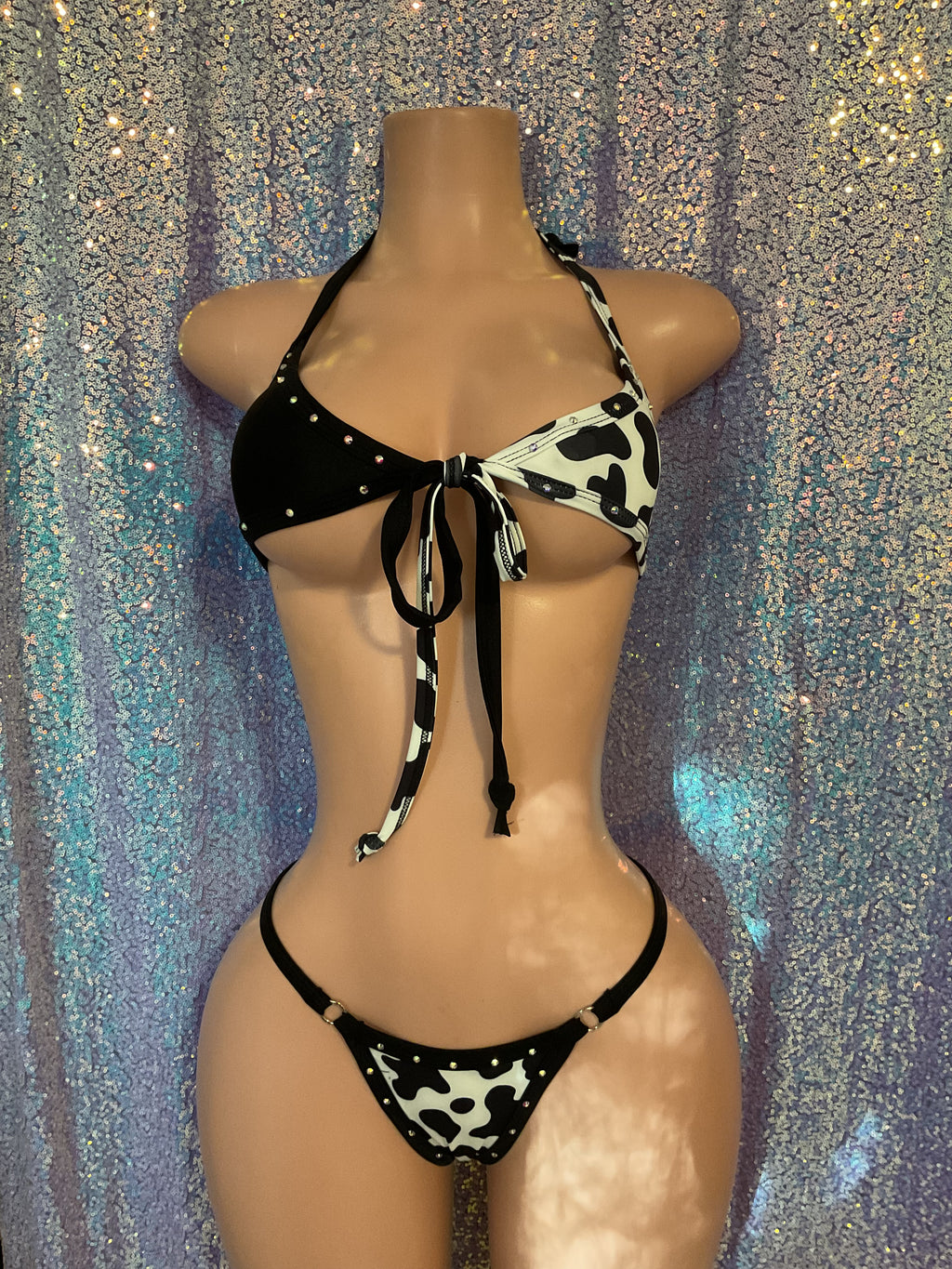Cow print halter and g string bikini