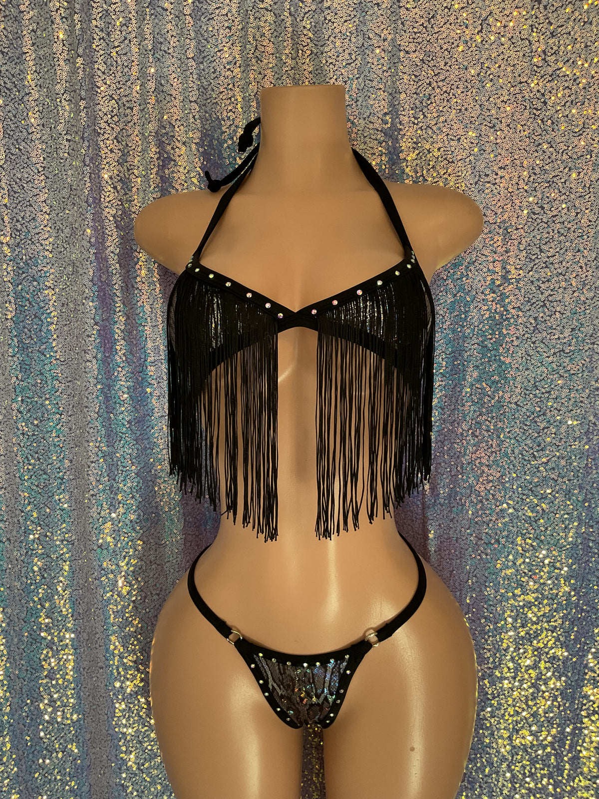 Fringe halter top and g string set snake print