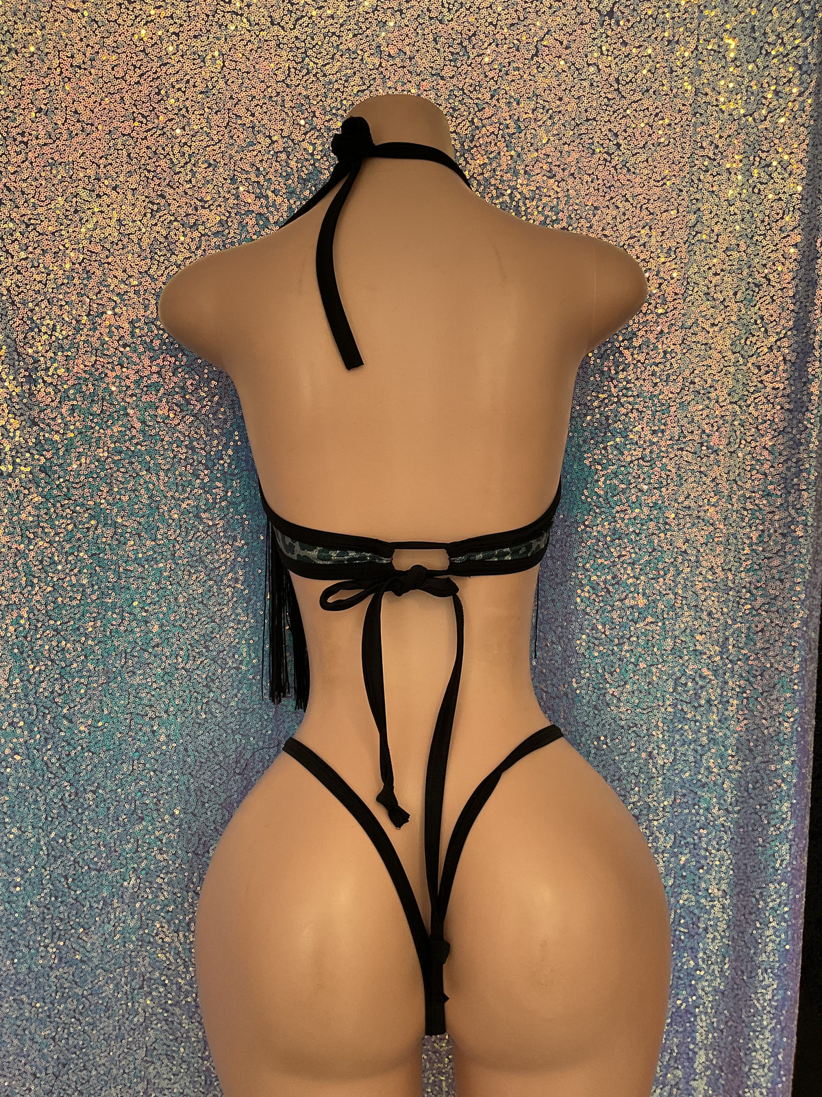 Fringe leopard haler and g string bikini