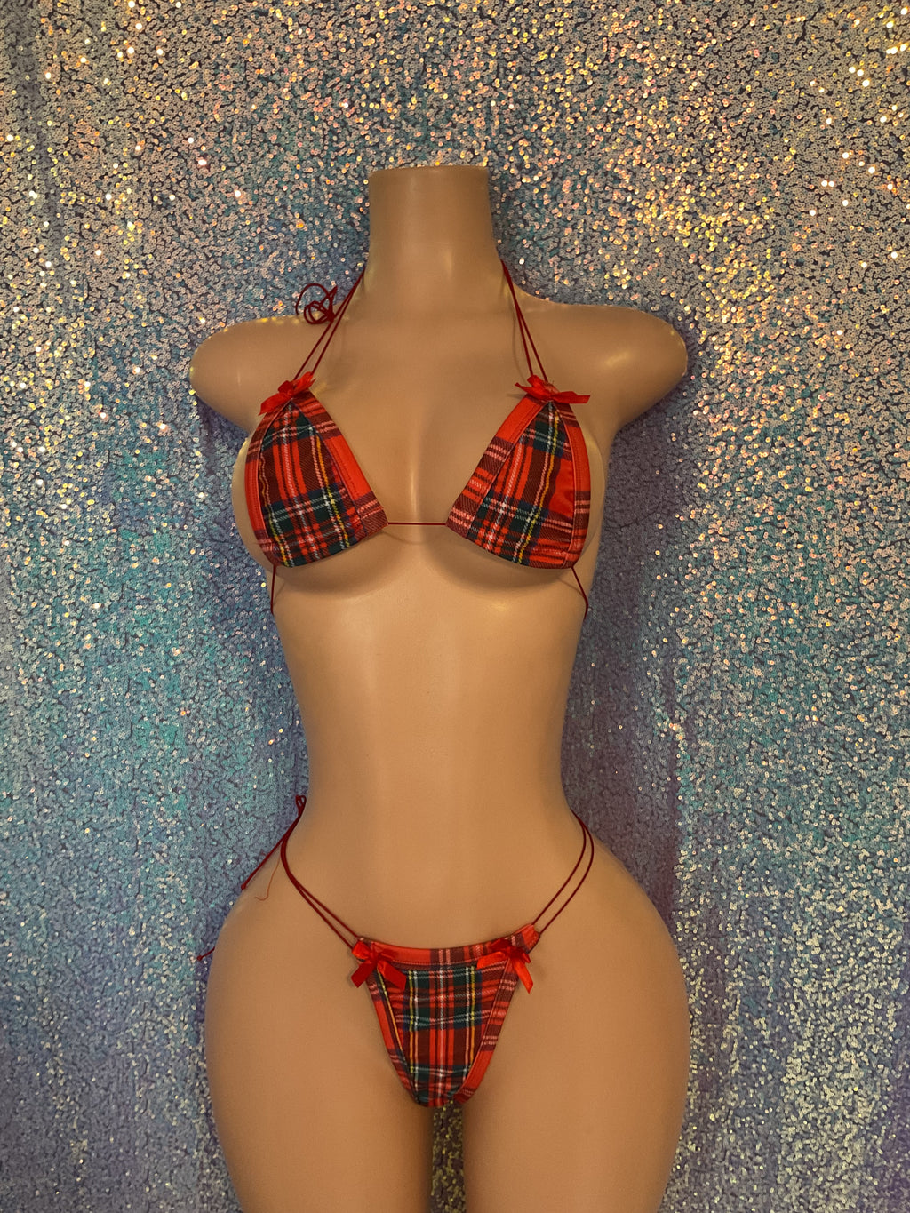 Plaid elastic thong bikini