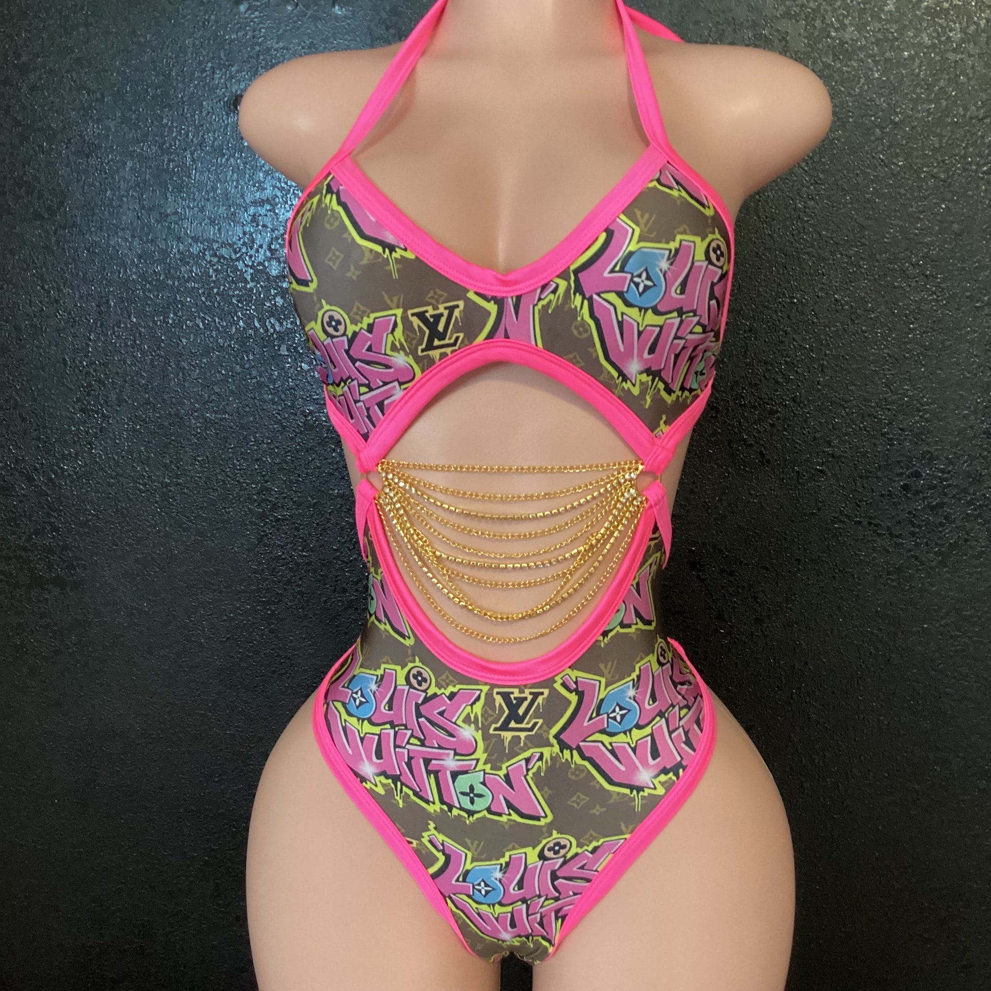 High wait cut out thong one piece