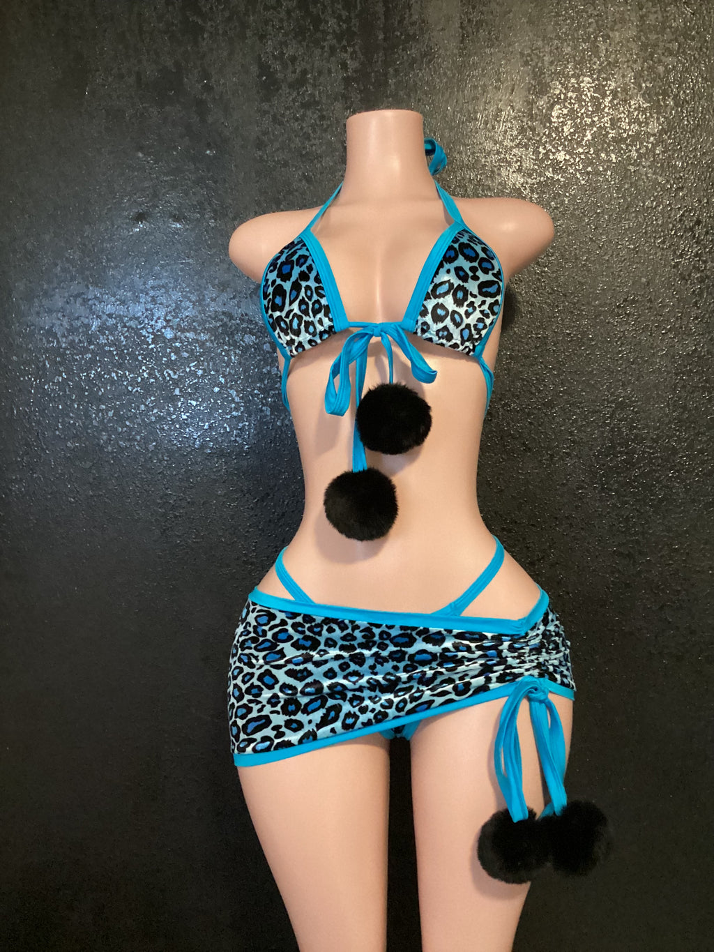 Leopard Pom Pom skirt set
